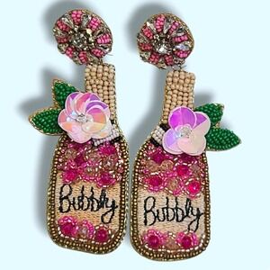 Rhinestone Beaded‎ Pink Champagne Bubbly Statement Earrings